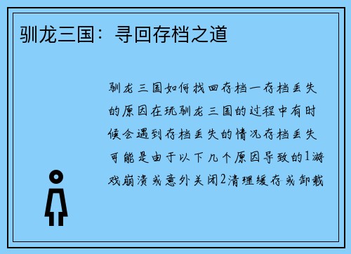 驯龙三国：寻回存档之道